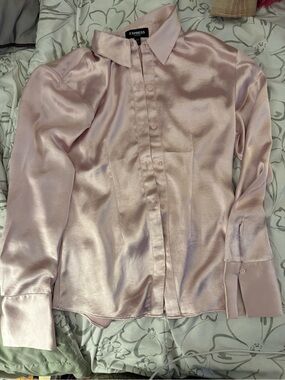 Express Pale Pink Satin Button-Up Shirt